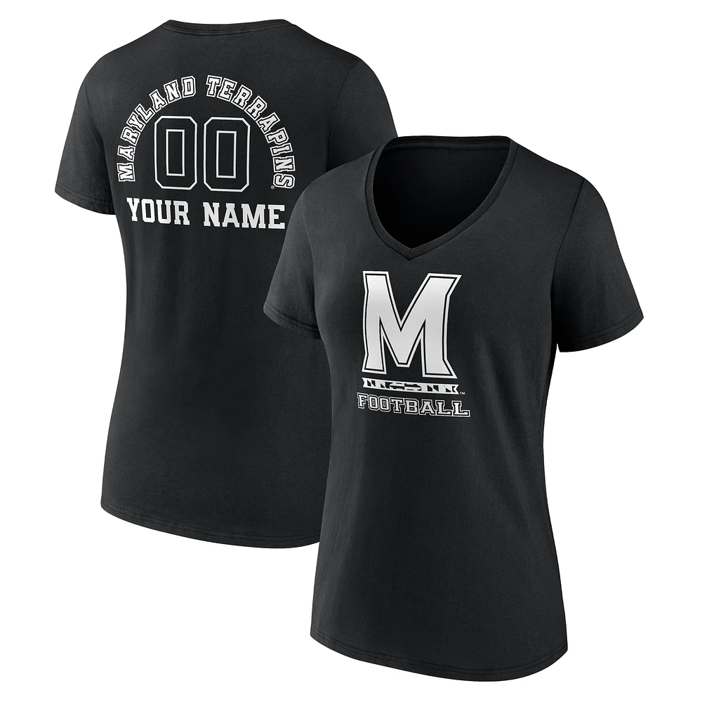 Women's Black Maryland Terrapins Personalized Name & Number Monochrome V-Neck T-Shirt