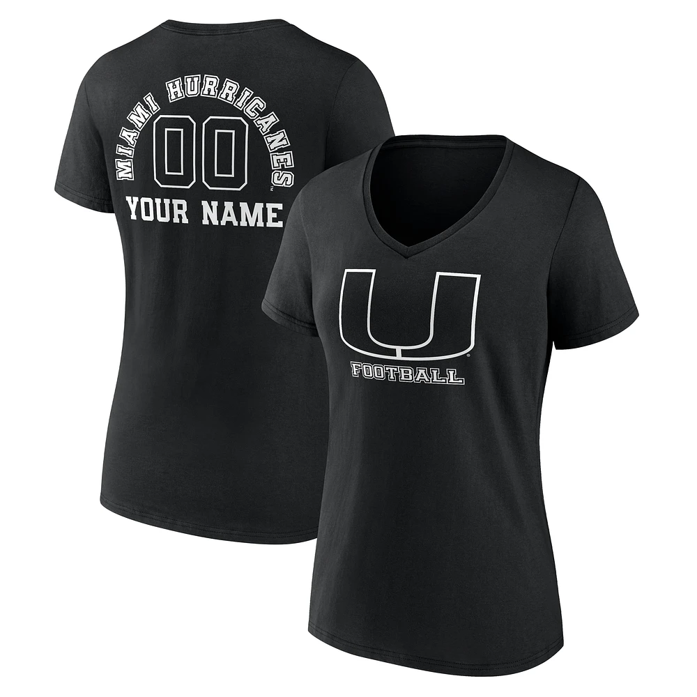 Women's Black Miami Hurricanes Personalized Name & Number Monochrome V-Neck T-Shirt