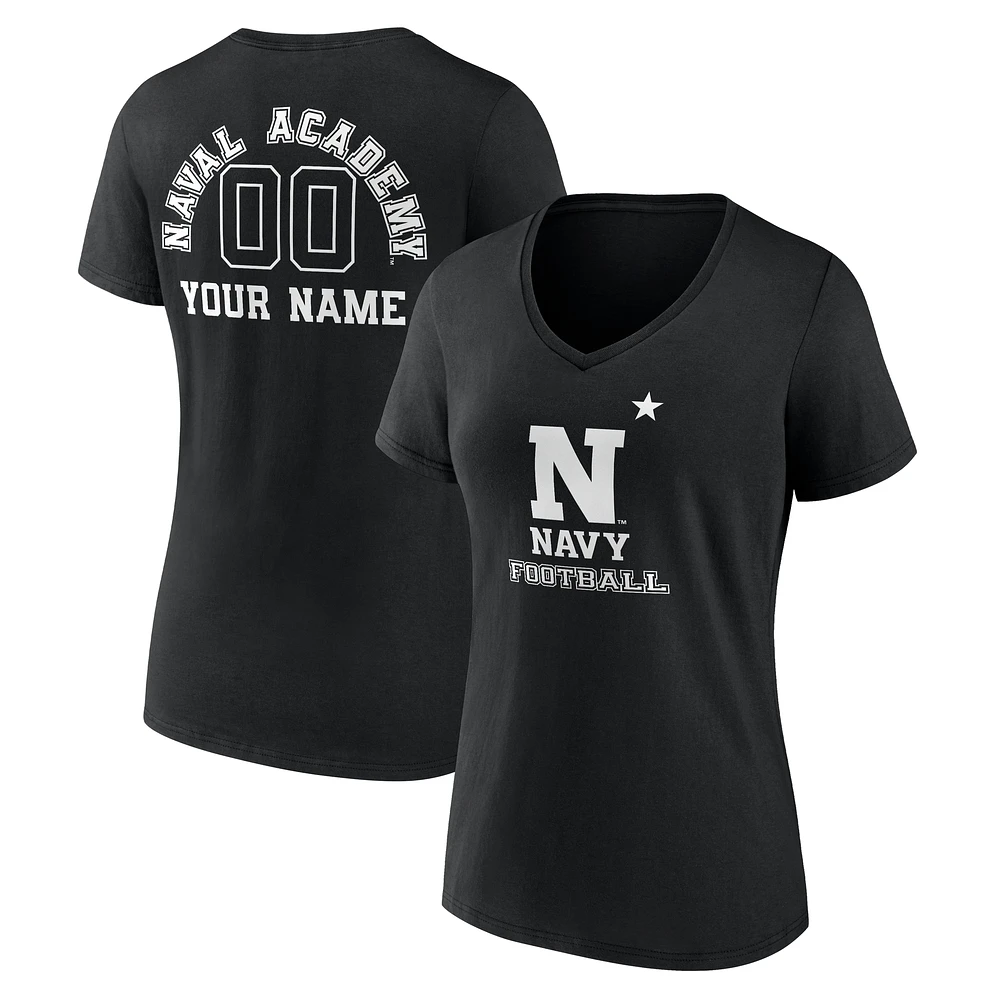 Women's Black Navy Midshipmen Personalized Name & Number Monochrome V-Neck T-Shirt