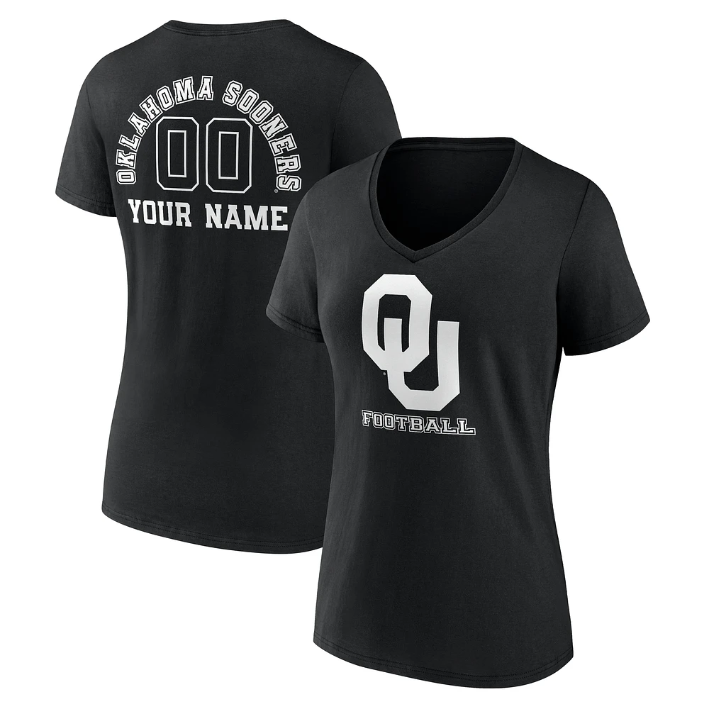 Women's Black Oklahoma Sooners Personalized Name & Number Monochrome V-Neck T-Shirt