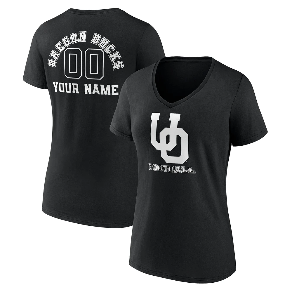 Women's Black Oregon Ducks Personalized Name & Number Monochrome V-Neck T-Shirt