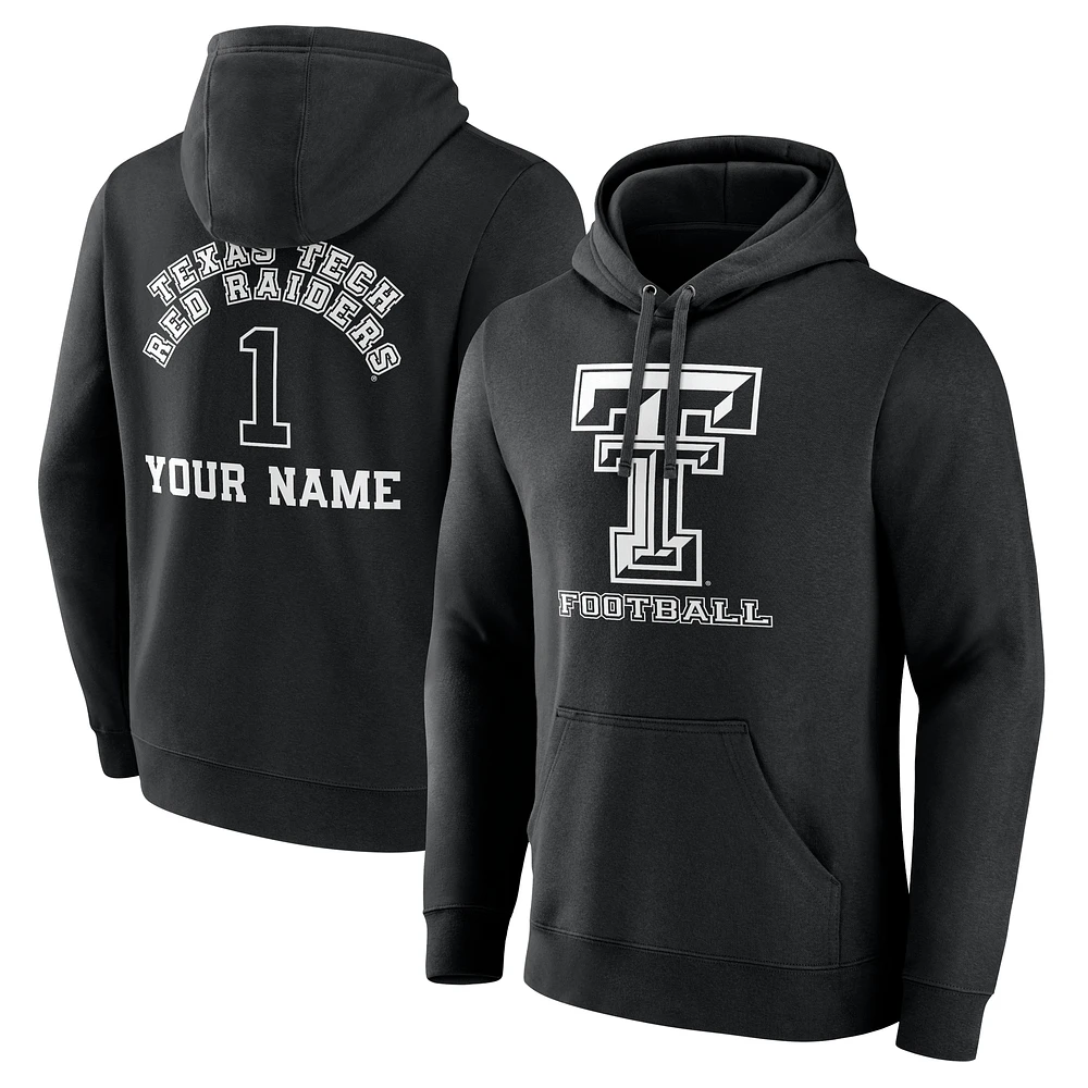 Men's Black Texas Tech Red Raiders Personalized Name & Number Monochrome Pullover Hoodie