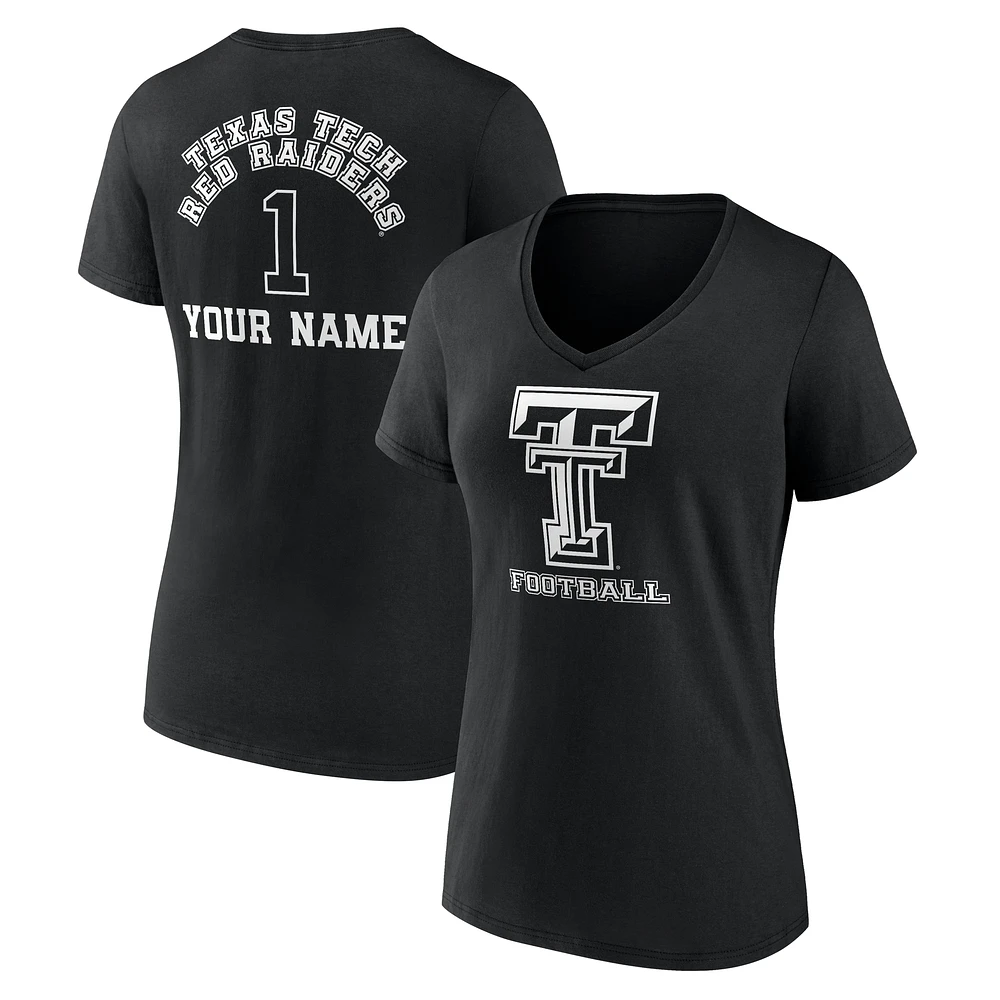 Women's Black Texas Tech Red Raiders Personalized Name & Number Monochrome V-Neck T-Shirt