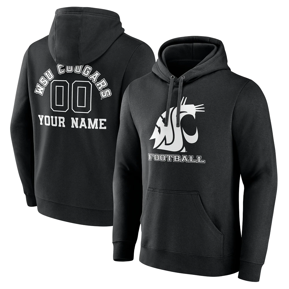 Men's Black Washington State Cougars Personalized Name & Number Monochrome Pullover Hoodie
