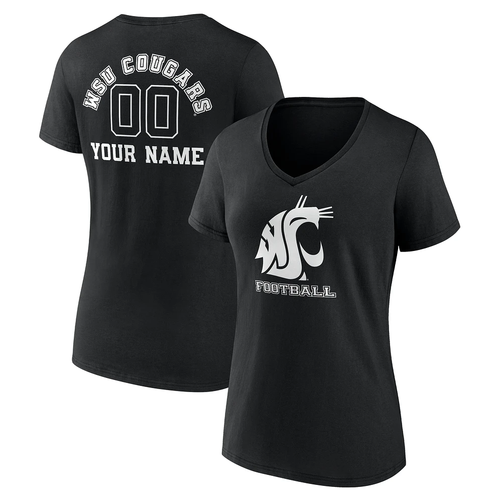 Women's Black Washington State Cougars Personalized Name & Number Monochrome V-Neck T-Shirt