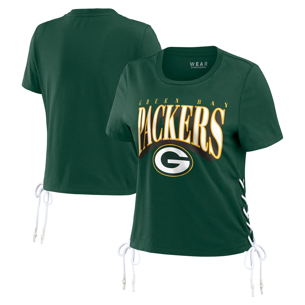 Women's WEAR by Erin Andrews Green Bay Packers Lace Up Side Modest Cropped T-Shirt