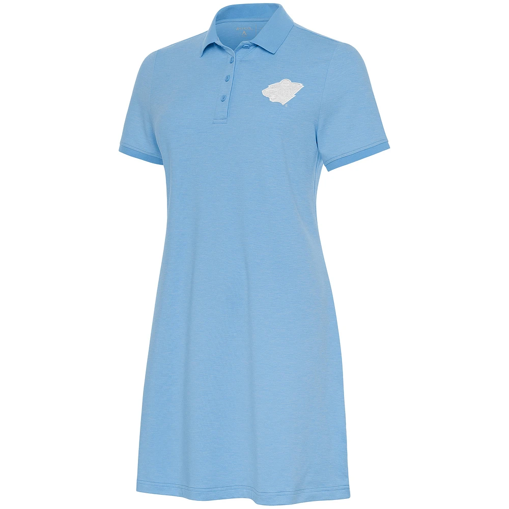 Women's Antigua Light Blue Minnesota Wild White Logo Play Through Polo Dress