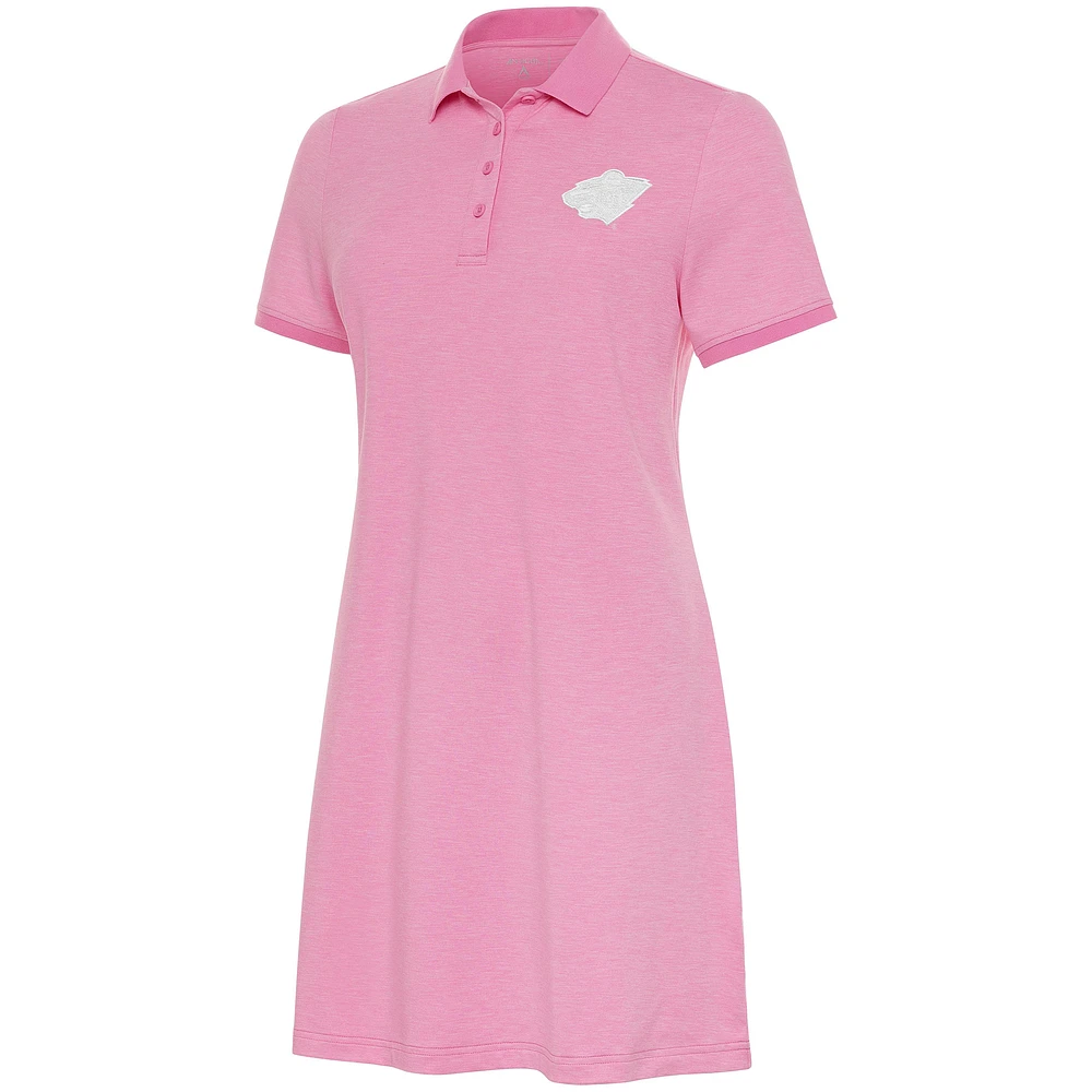 Women's Antigua Pink Minnesota Wild White Logo Play Through Polo Dress