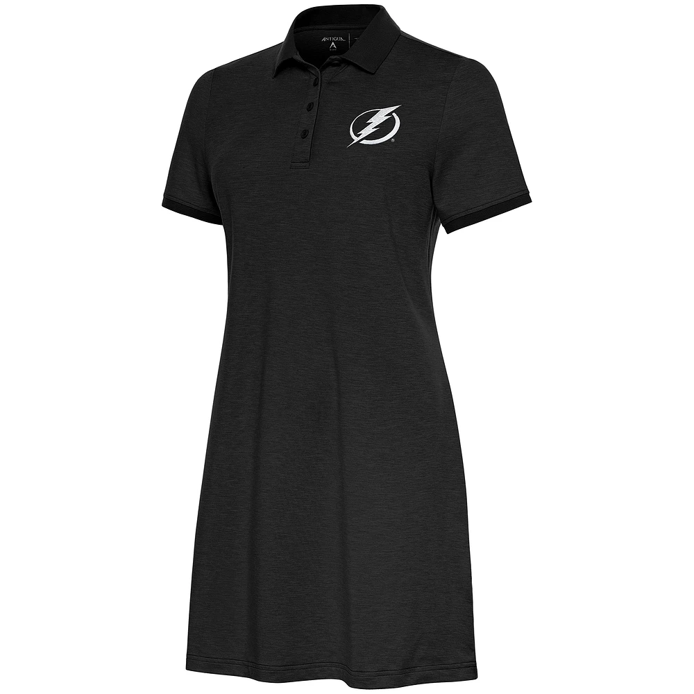 Women's Antigua Black Tampa Bay Lightning White Logo Play Through Polo Dress