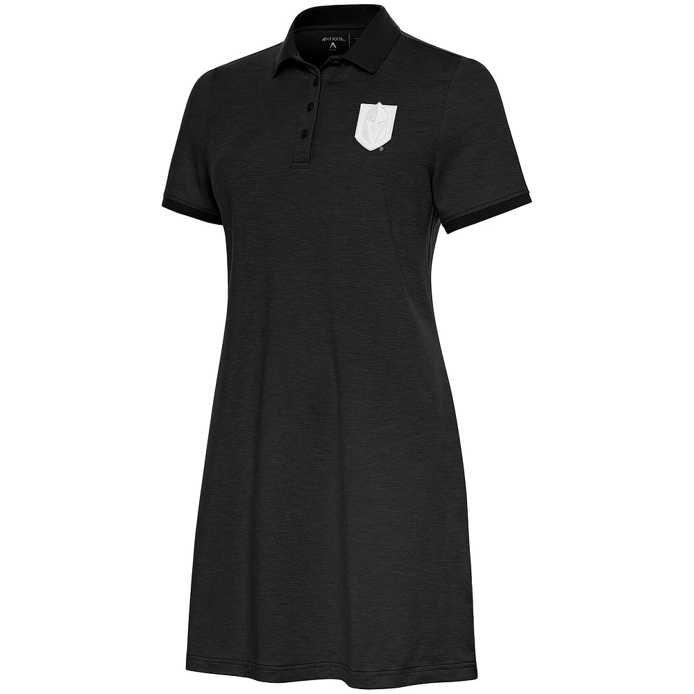 Women's Antigua Black Vegas Golden Knights White Logo Play Through Polo Dress