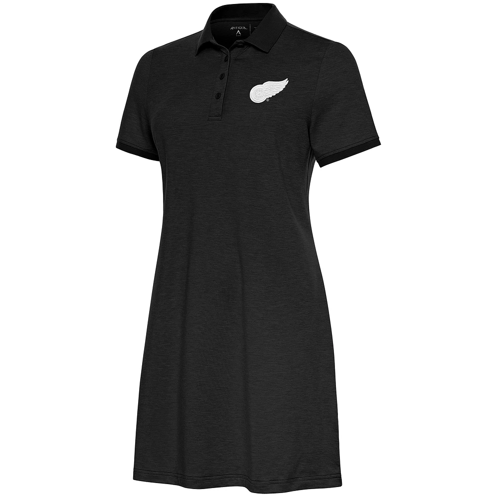 Women's Antigua Black Detroit Red Wings White Logo Play Through Polo Dress
