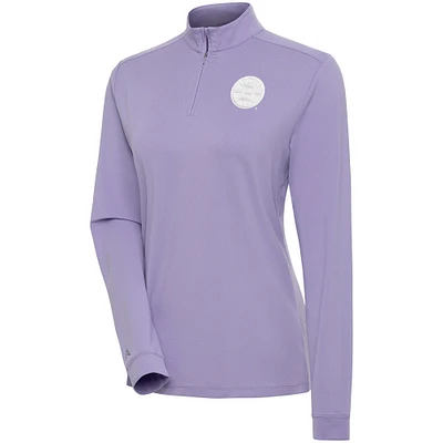 Women's Antigua Purple Boston Bruins White Logo Finish Quarter-Zip Top