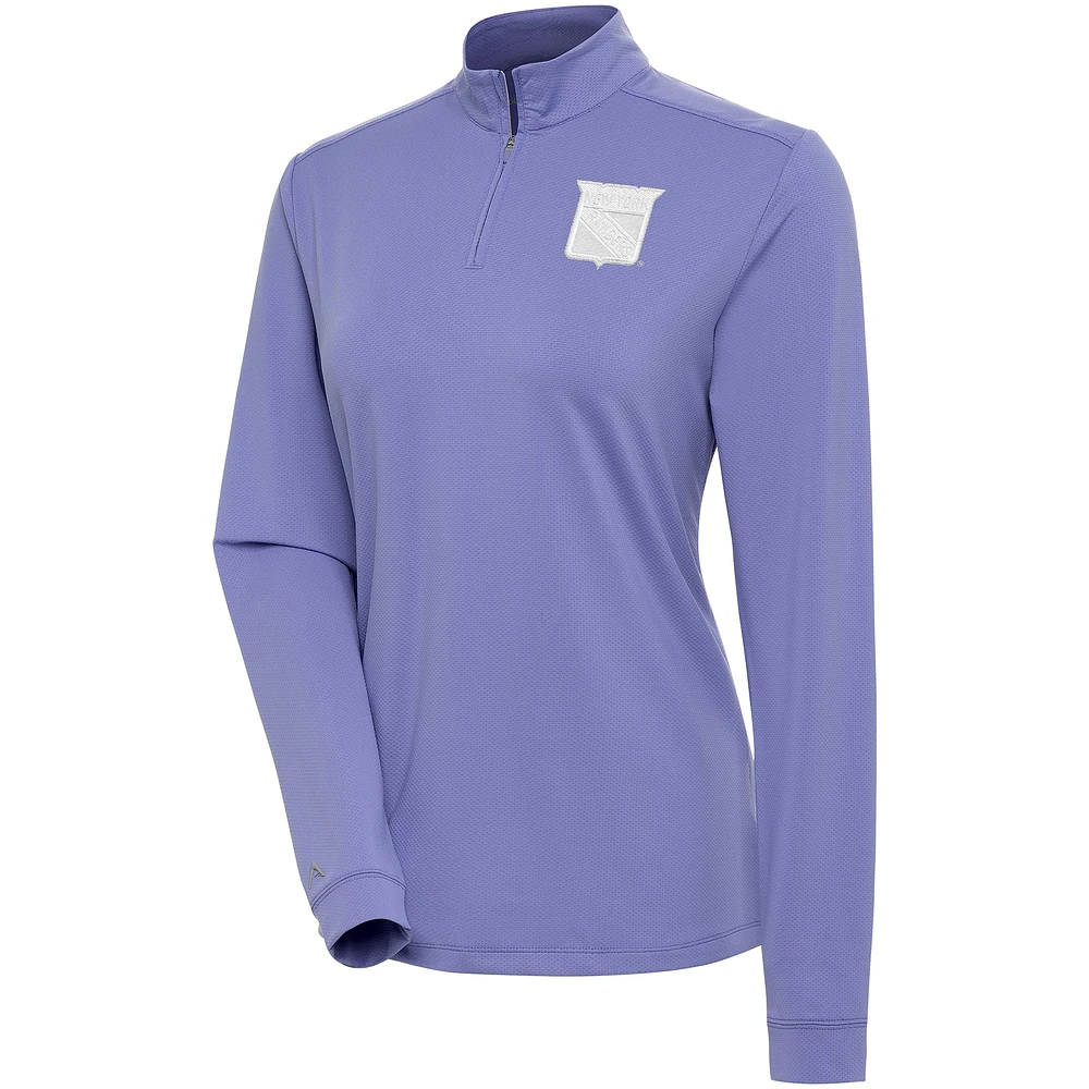 Women's Antigua Heather Purple New York Rangers White Logo Finish Quarter-Zip Top