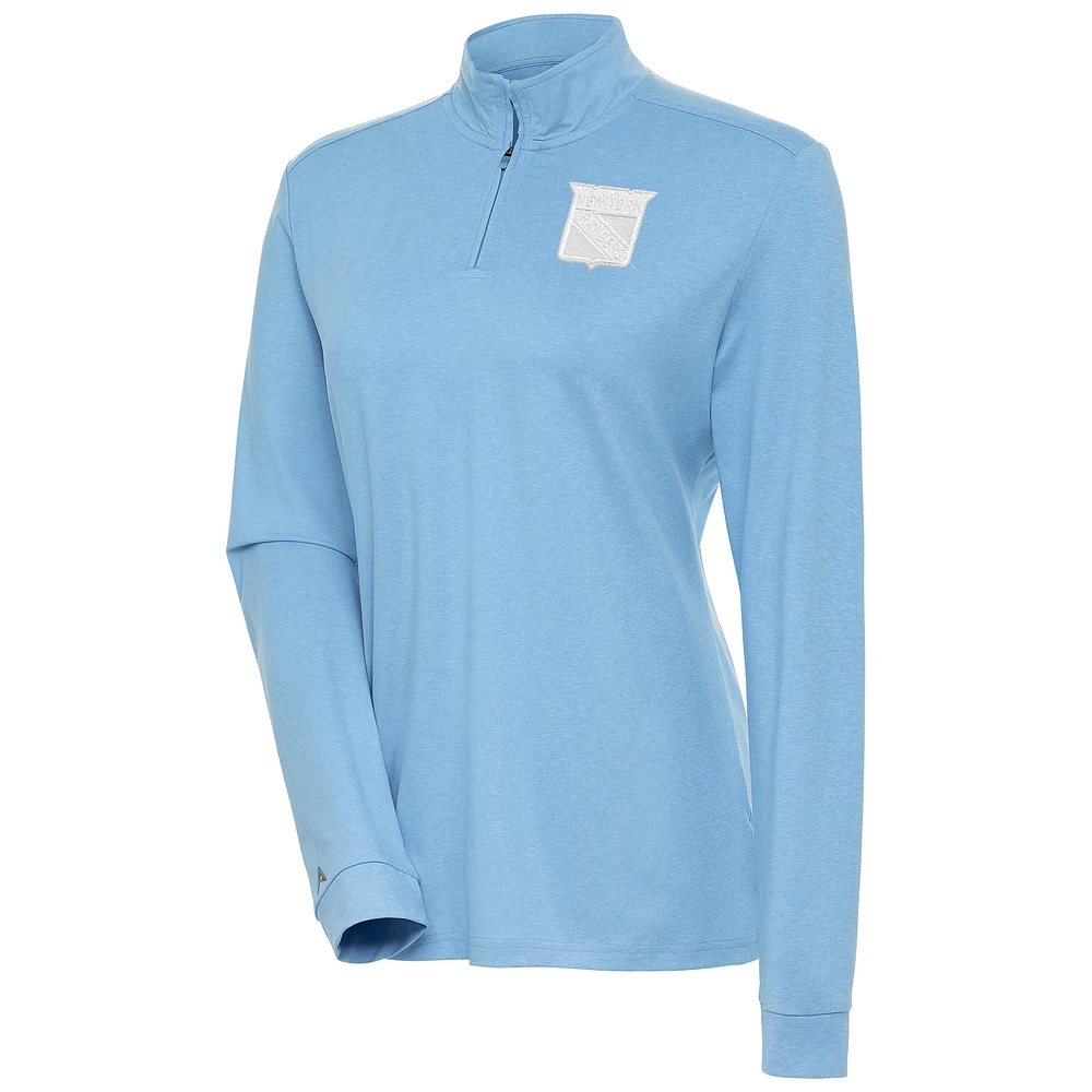 Women's Antigua Light Blue New York Rangers White Logo Mentor Quarter-Zip Jacket