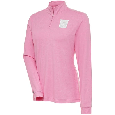 Women's Antigua Pink New York Rangers White Logo Mentor Quarter-Zip Jacket