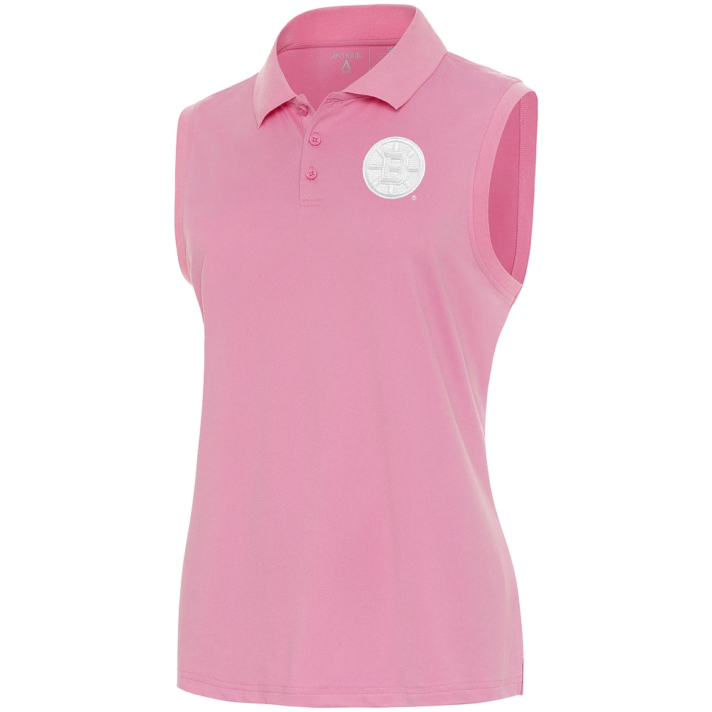 Women's Antigua Coral Boston Bruins White Logo Sleeveless Recap Polo