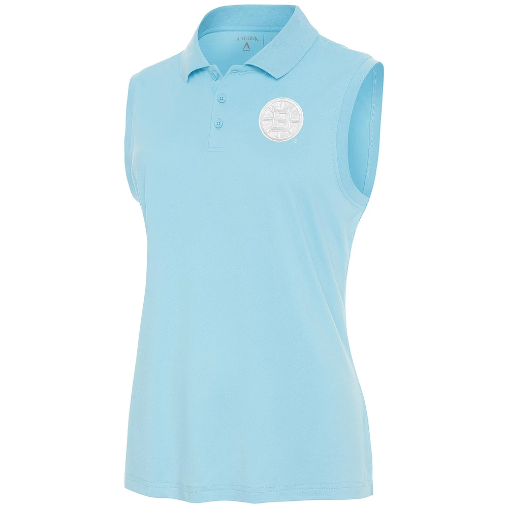 Women's Antigua Powder Blue Boston Bruins White Logo Sleeveless Recap Polo