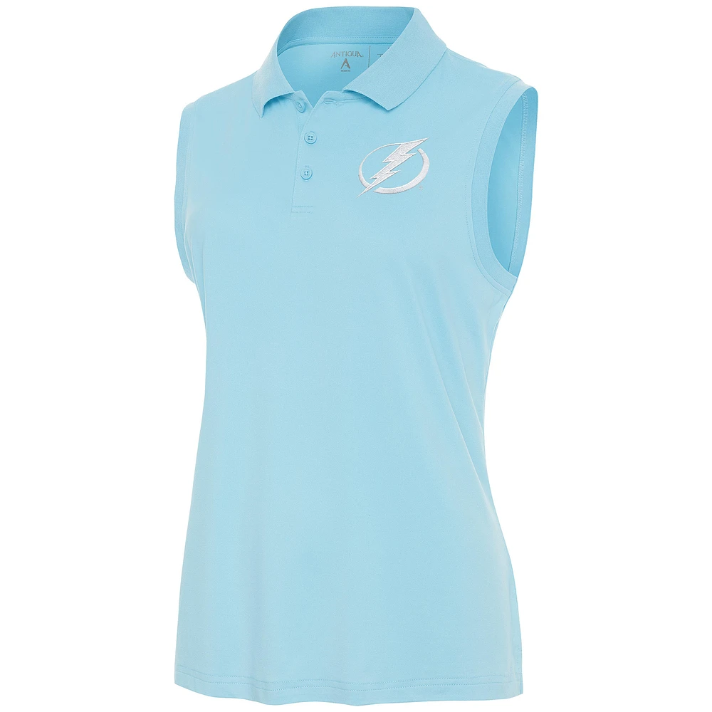 Women's Antigua Powder Blue Tampa Bay Lightning White Logo Sleeveless Recap Polo