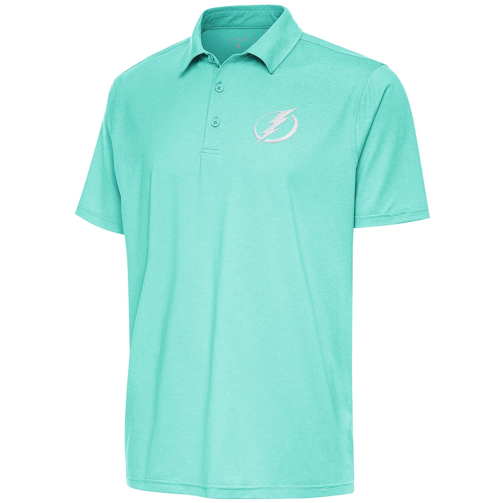 Men's Antigua Heather Aqua Tampa Bay Lightning White Logo Par 3 Polo