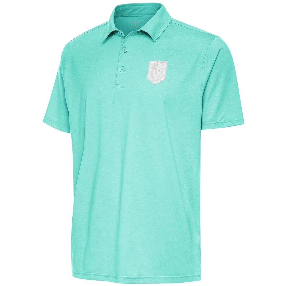 Men's Antigua Heather Aqua Vegas Golden Knights White Logo Par 3 Polo