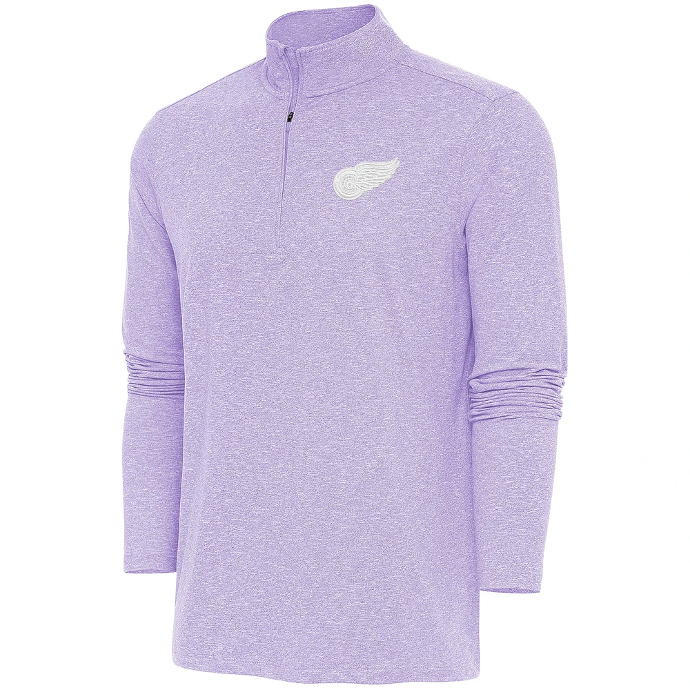 Men's Antigua Lavender Detroit Red Wings White Logo Hunk Quarter-Zip Pullover