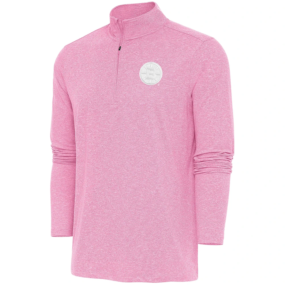 Men's Antigua Pink Boston Bruins White Logo Hunk Quarter-Zip Pullover