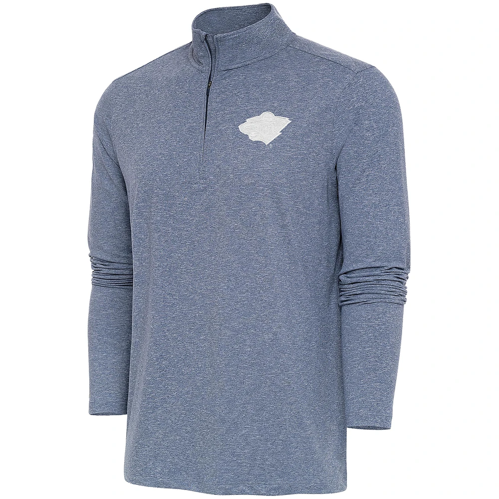 Men's Antigua Heather Navy Minnesota Wild White Logo Hunk Quarter-Zip Pullover