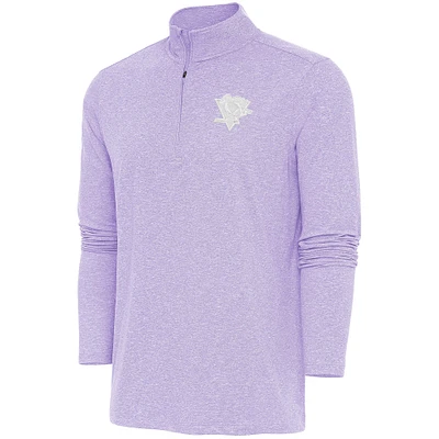Men's Antigua Lavender Pittsburgh Penguins White Logo Hunk Quarter-Zip Pullover