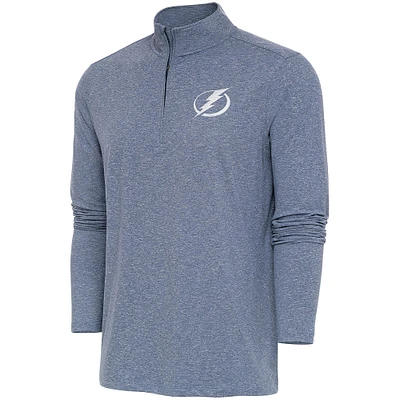 Men's Antigua Heather Navy Tampa Bay Lightning White Logo Hunk Quarter-Zip Pullover