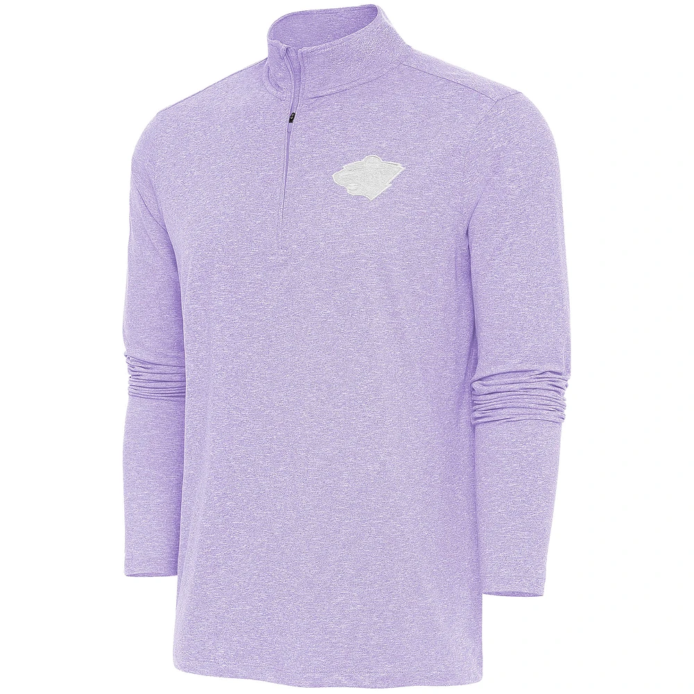 Men's Antigua Lavender Minnesota Wild White Logo Hunk Quarter-Zip Pullover