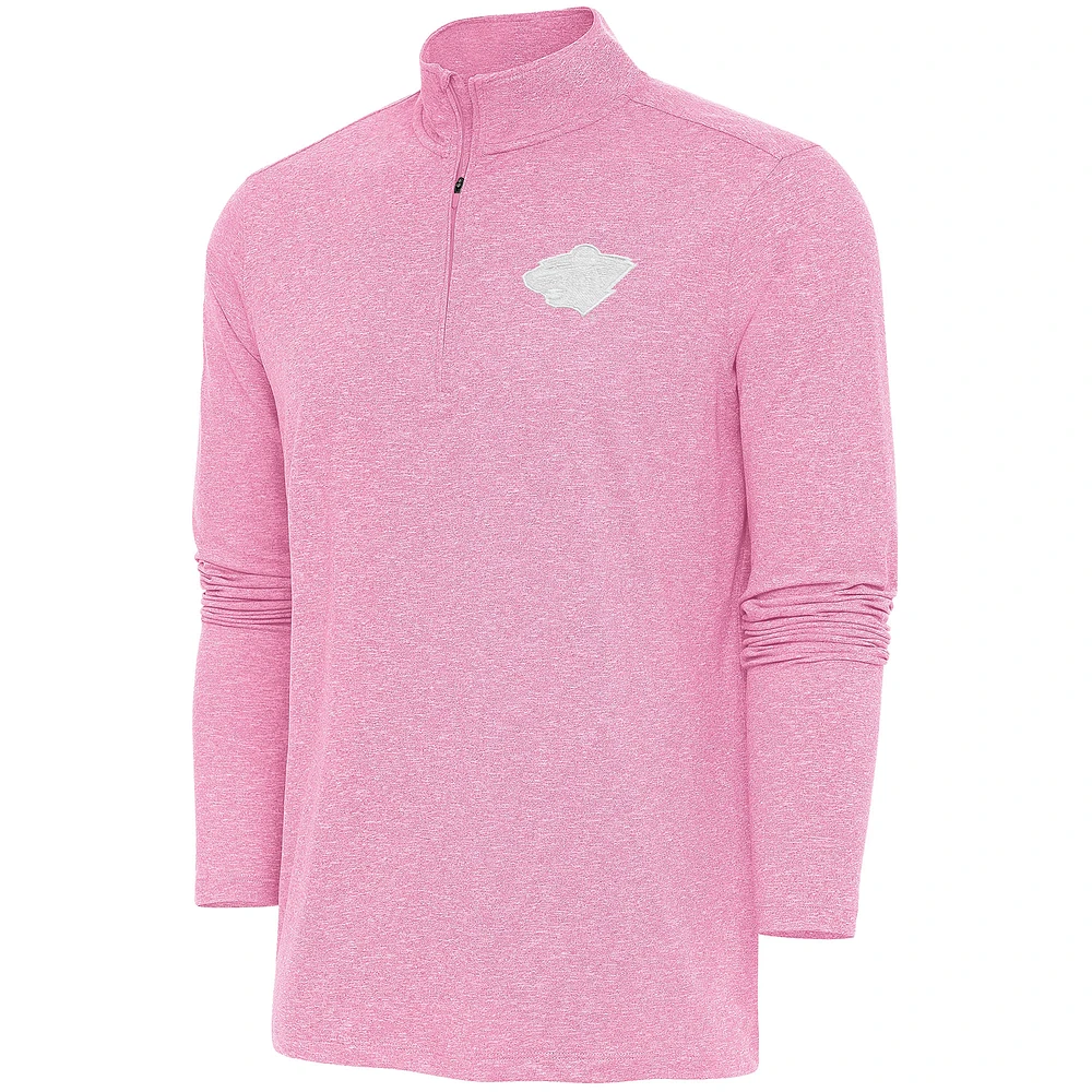 Men's Antigua Pink Minnesota Wild White Logo Hunk Quarter-Zip Pullover