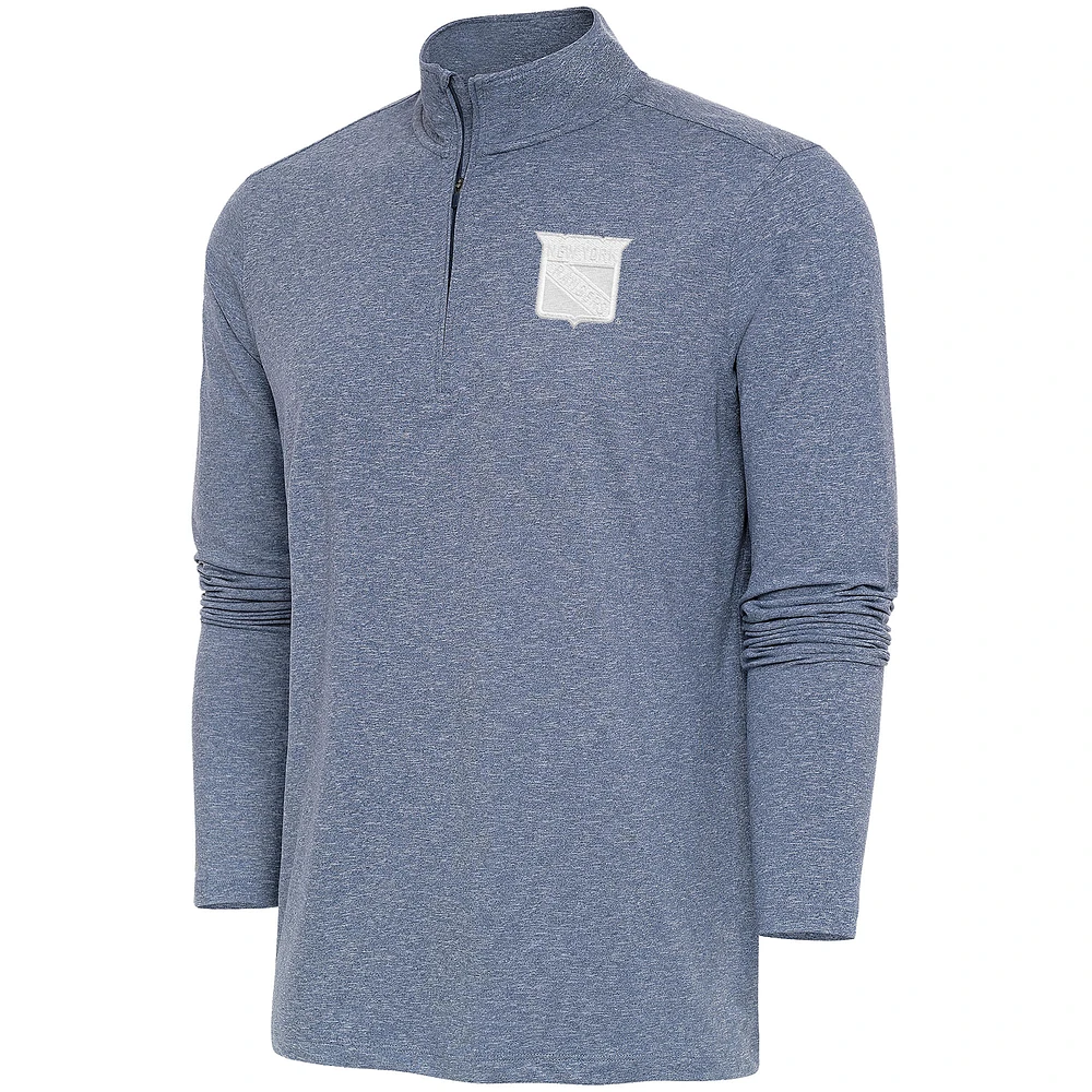 Men's Antigua Heather Navy New York Rangers White Logo Hunk Quarter-Zip Pullover