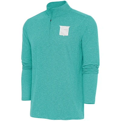 Men's Antigua Heather Aqua New York Rangers White Logo Hunk Quarter-Zip Pullover