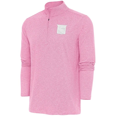 Men's Antigua Pink New York Rangers White Logo Hunk Quarter-Zip Pullover