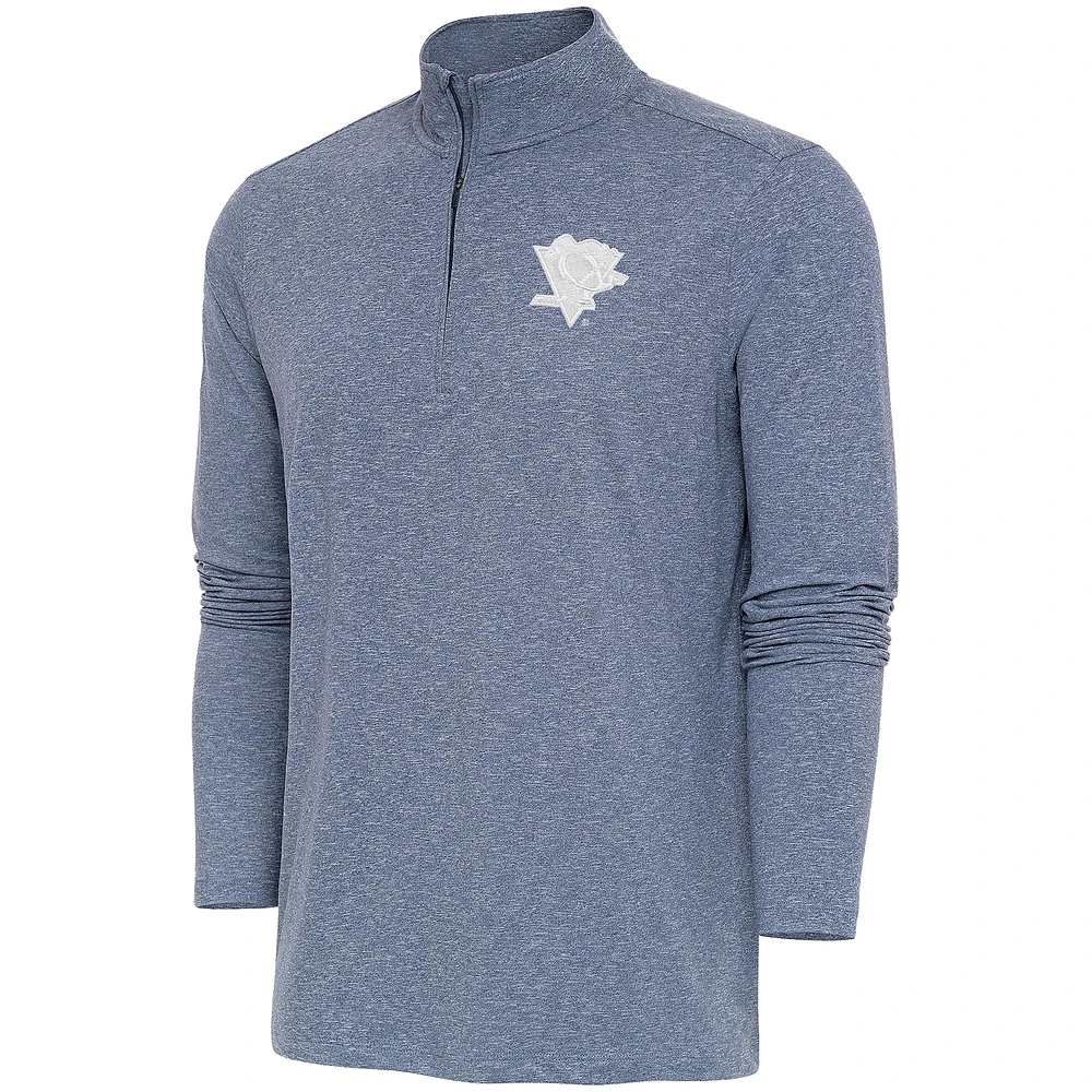Men's Antigua Heather Navy Pittsburgh Penguins White Logo Hunk Quarter-Zip Pullover