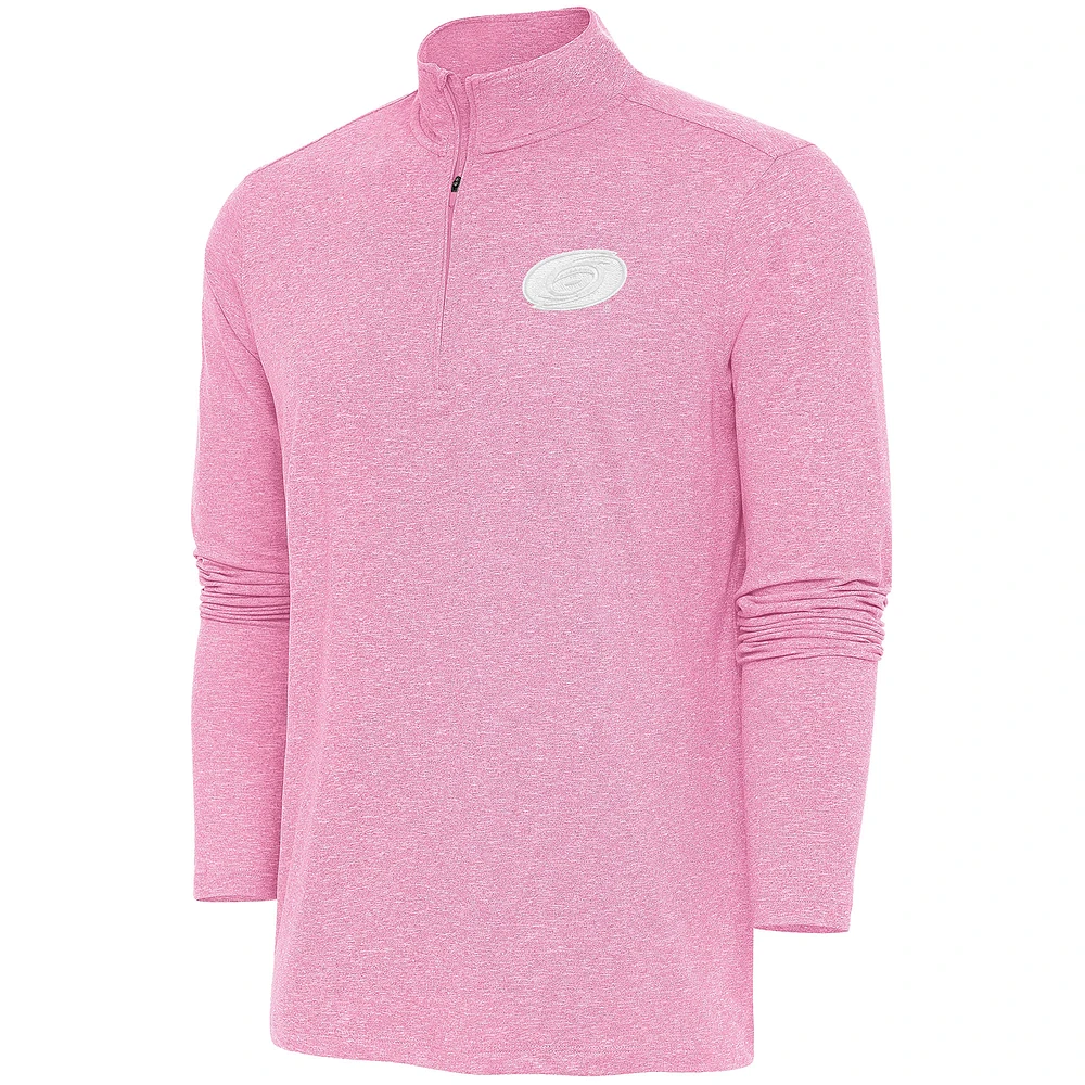 Men's Antigua Pink Carolina Hurricanes White Logo Hunk Quarter-Zip Pullover