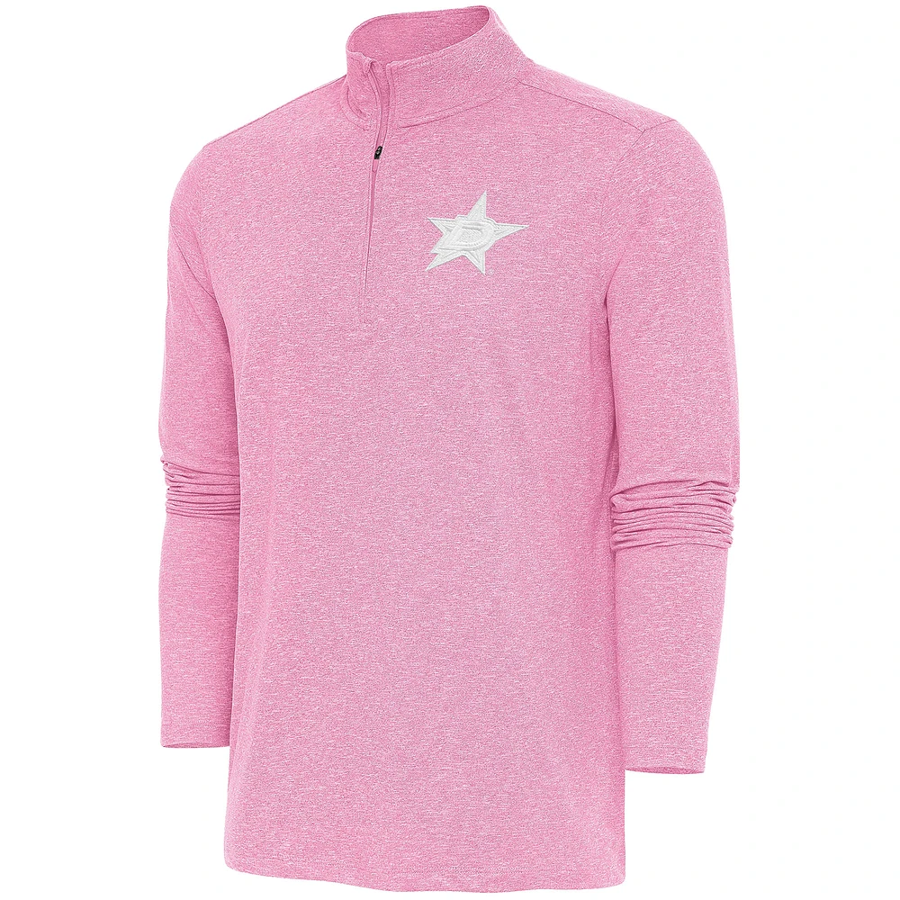 Men's Antigua Pink Dallas Stars White Logo Hunk Quarter-Zip Pullover