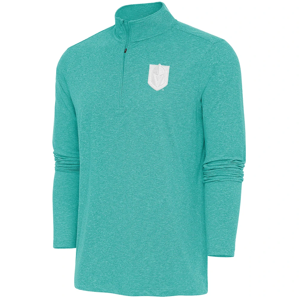 Men's Antigua Heather Aqua Vegas Golden Knights White Logo Hunk Quarter-Zip Pullover