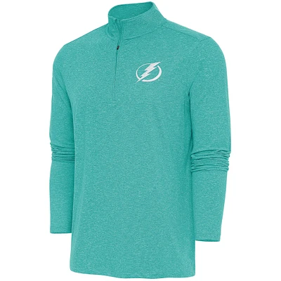 Men's Antigua Heather Aqua Tampa Bay Lightning White Logo Hunk Quarter-Zip Pullover