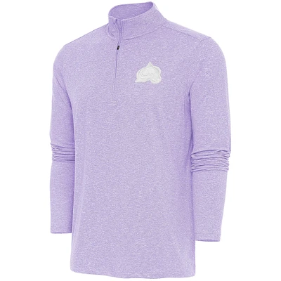 Men's Antigua Lavender Colorado Avalanche White Logo Hunk Quarter-Zip Pullover