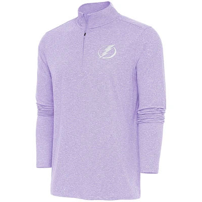 Men's Antigua Lavender Tampa Bay Lightning White Logo Hunk Quarter-Zip Pullover