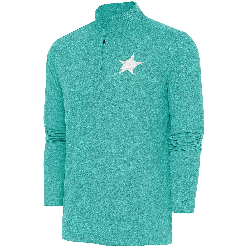 Men's Antigua Heather Aqua Dallas Stars White Logo Hunk Quarter-Zip Pullover