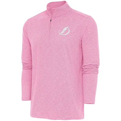 Men's Antigua Pink Tampa Bay Lightning White Logo Hunk Quarter-Zip Pullover