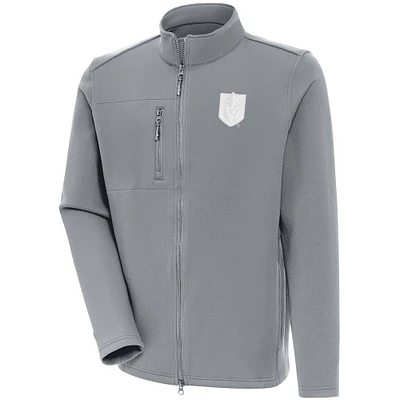 Men's Antigua Gray Vegas Golden Knights White Logo Objection Full-Zip Jacket