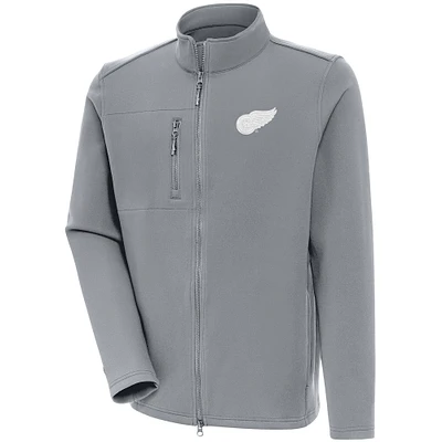 Men's Antigua Gray Detroit Red Wings White Logo Objection Full-Zip Jacket