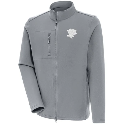 Men's Antigua Gray Pittsburgh Penguins White Logo Objection Full-Zip Jacket