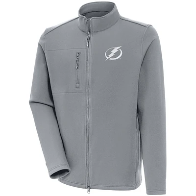 Men's Antigua Gray Tampa Bay Lightning White Logo Objection Full-Zip Jacket