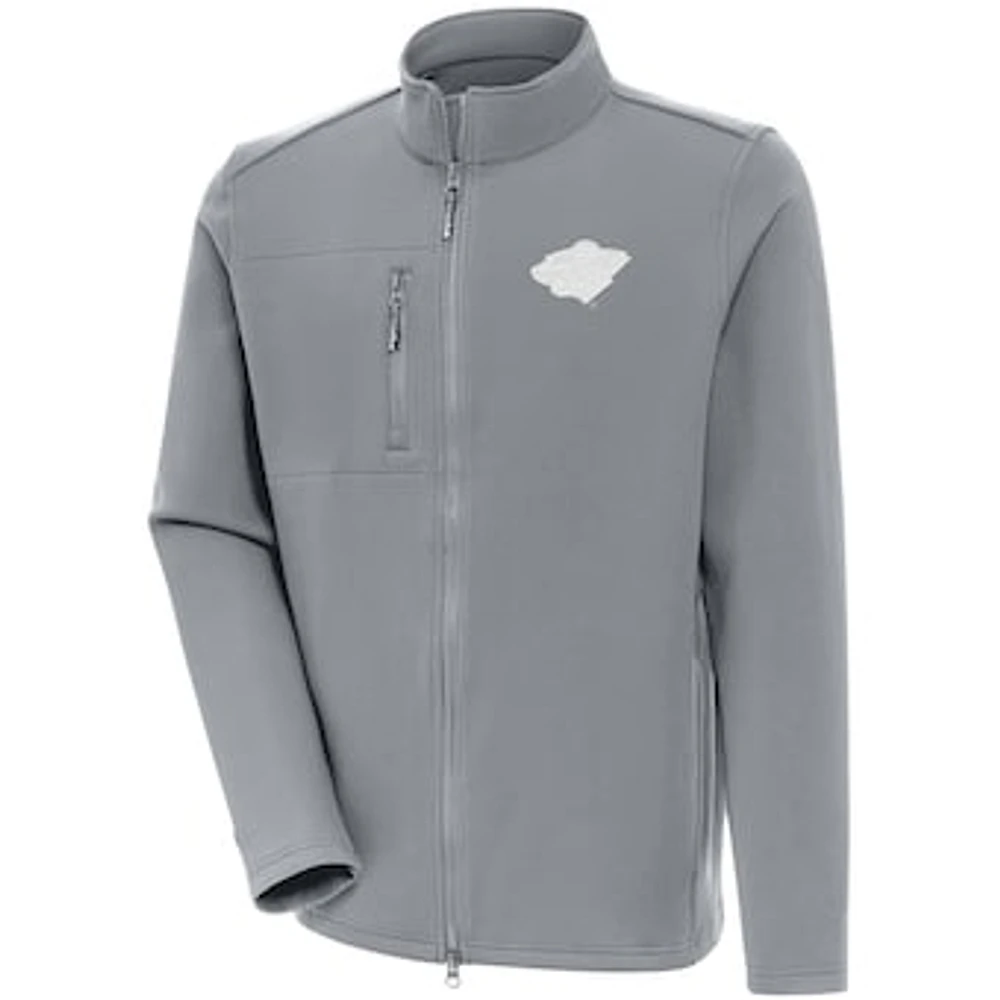 Men's Antigua Gray Minnesota Wild White Logo Objection Full-Zip Jacket