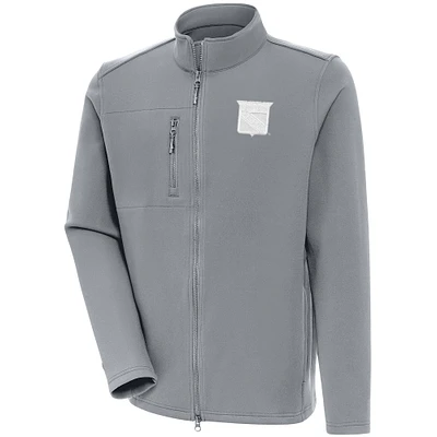Men's Antigua Gray New York Rangers White Logo Objection Full-Zip Jacket