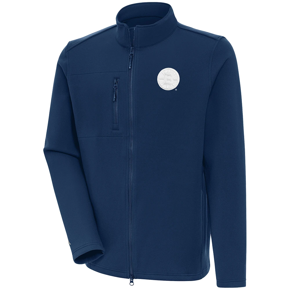 Men's Antigua Navy Boston Bruins White Logo Objection Full-Zip Jacket
